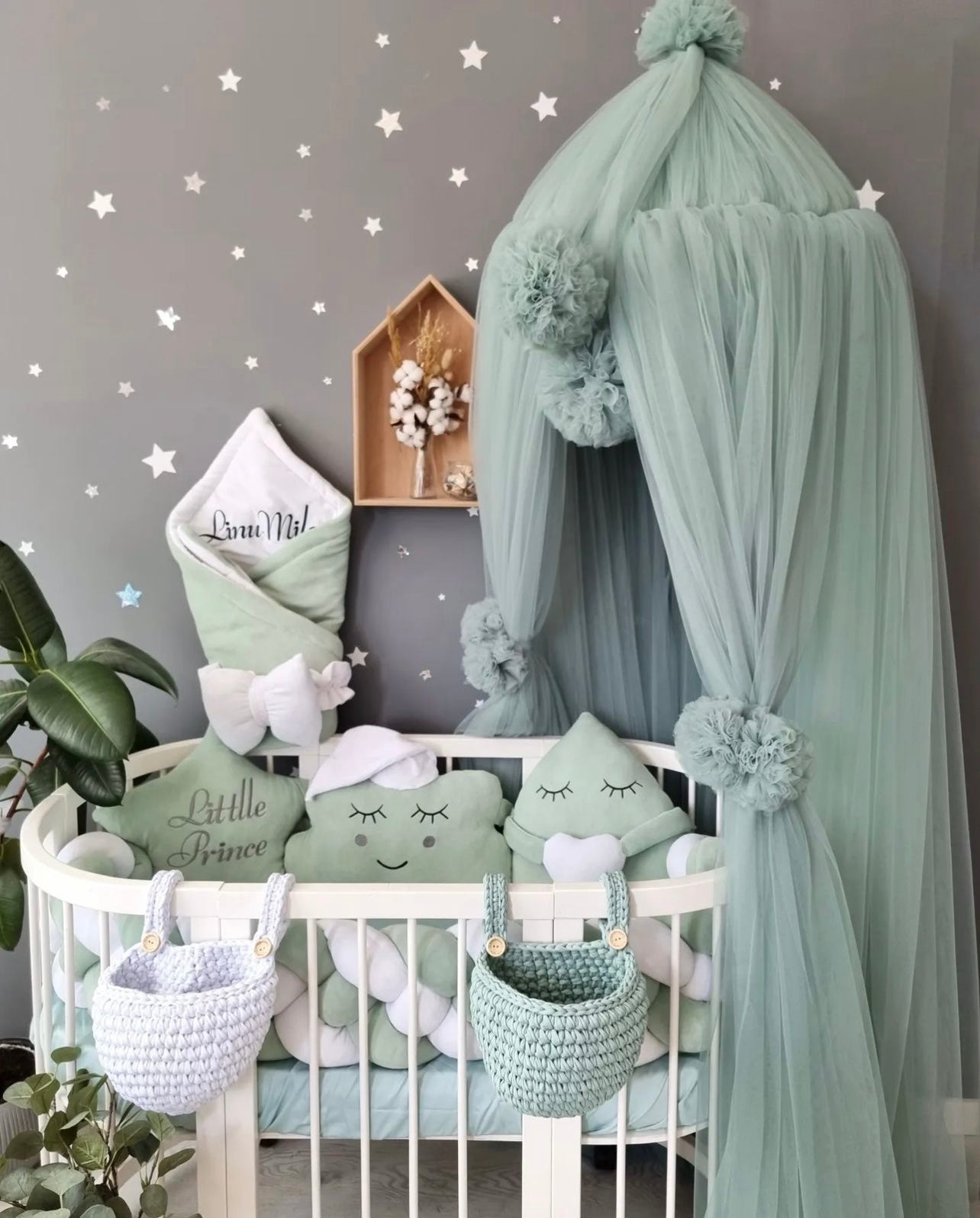 KIT COMPLET pour lit bébé Blanc et Pistache