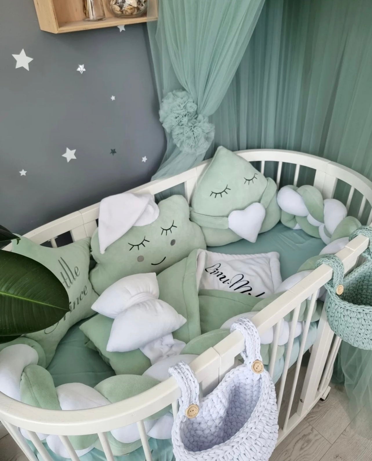 KIT COMPLET pour lit bébé Blanc et Pistache