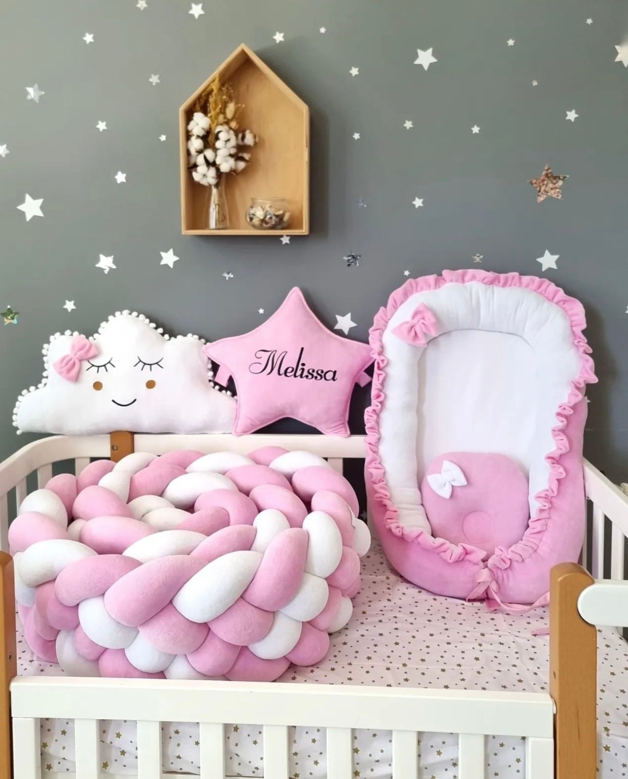 KIT COMPLET pour lit bébé rose/blanc