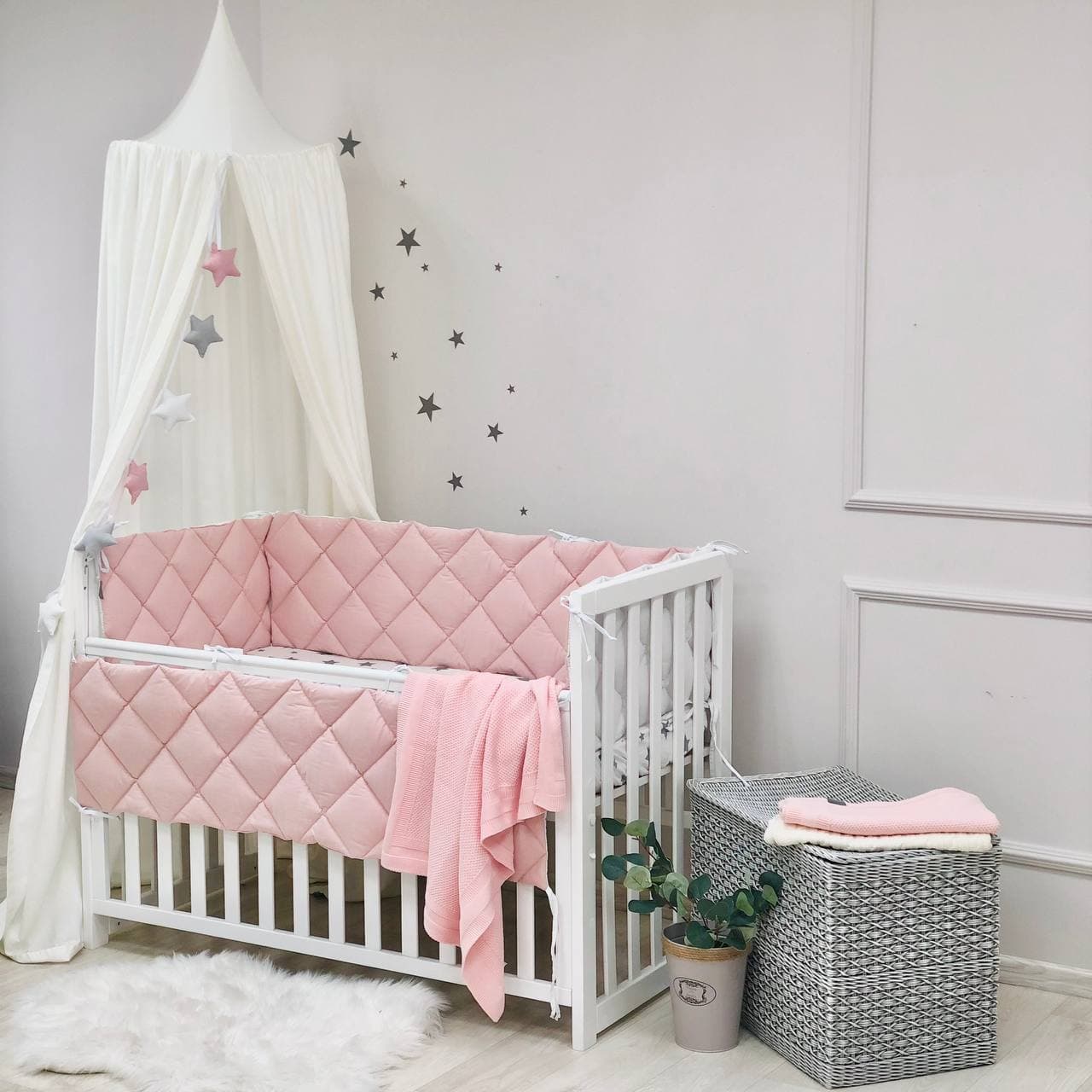 Tour de lit bébé  Vieux Rose/Blanc