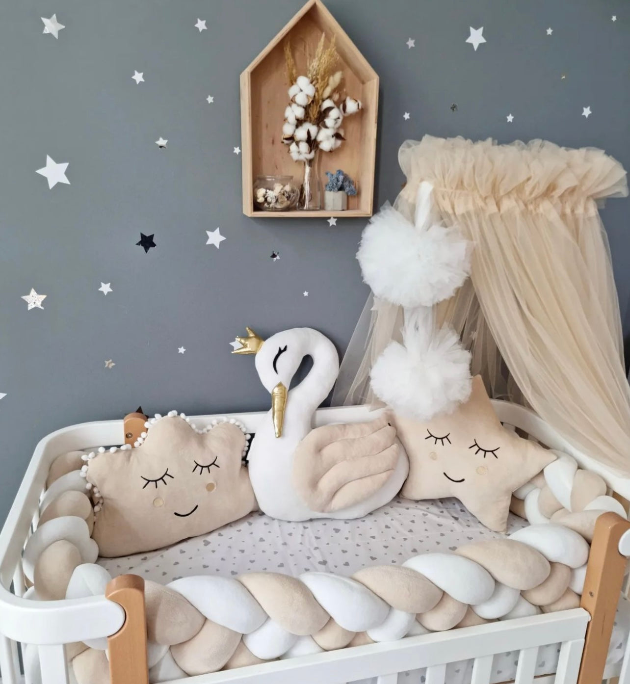 KIT COMPLET pour lit bébé Beige et Blanc