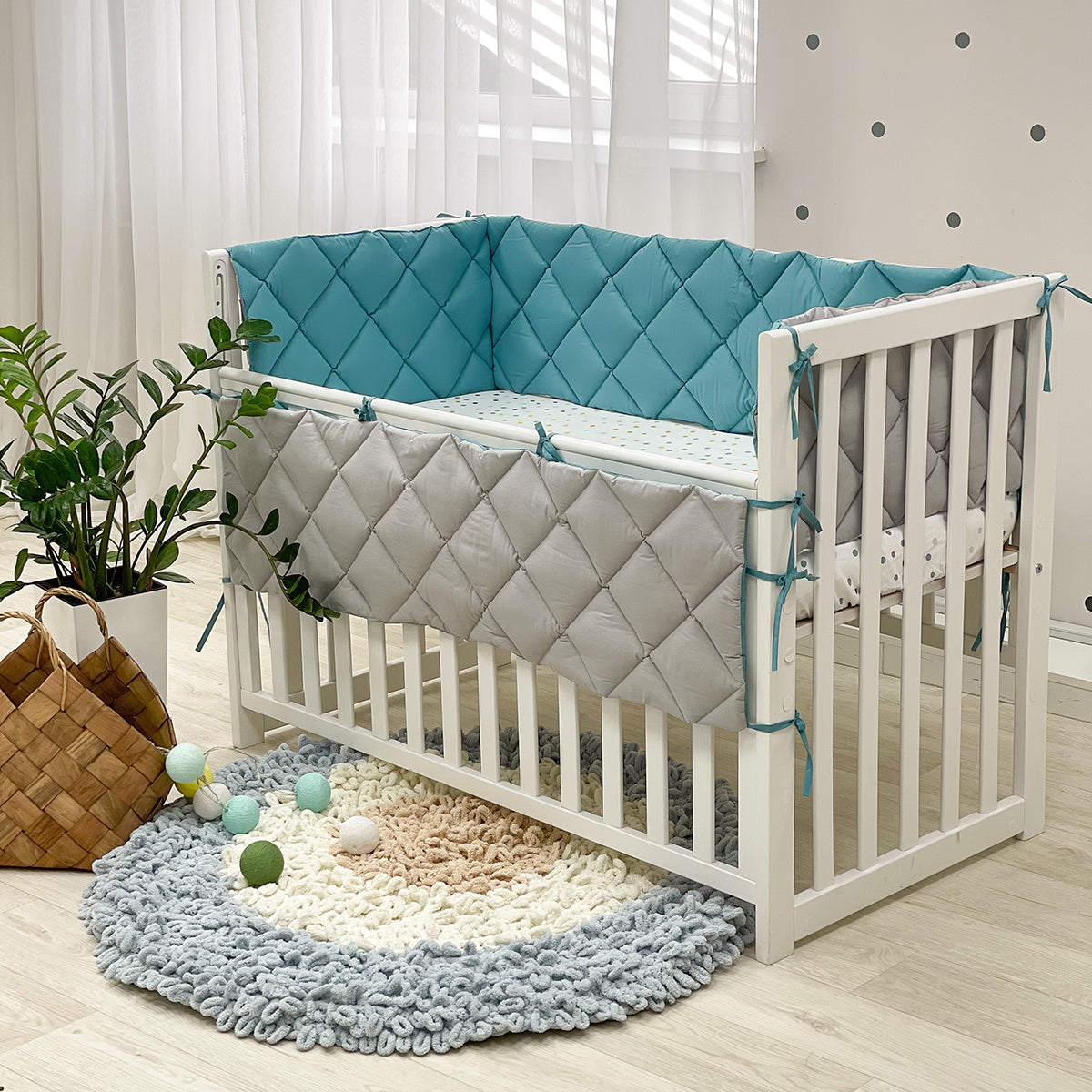 Tour de lit bébé Turquoise/Gris