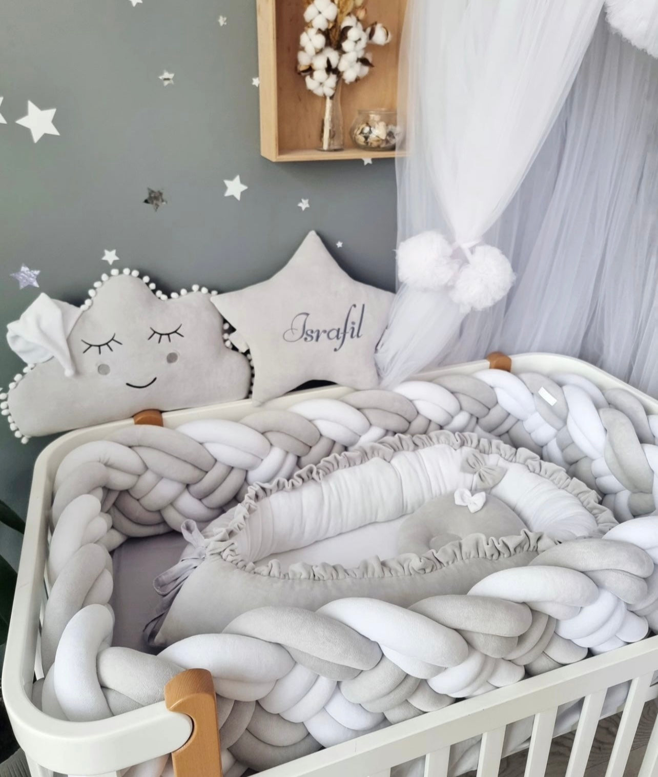 KIT COMPLET pour lit bébé couleurs Gris clair et Blanc