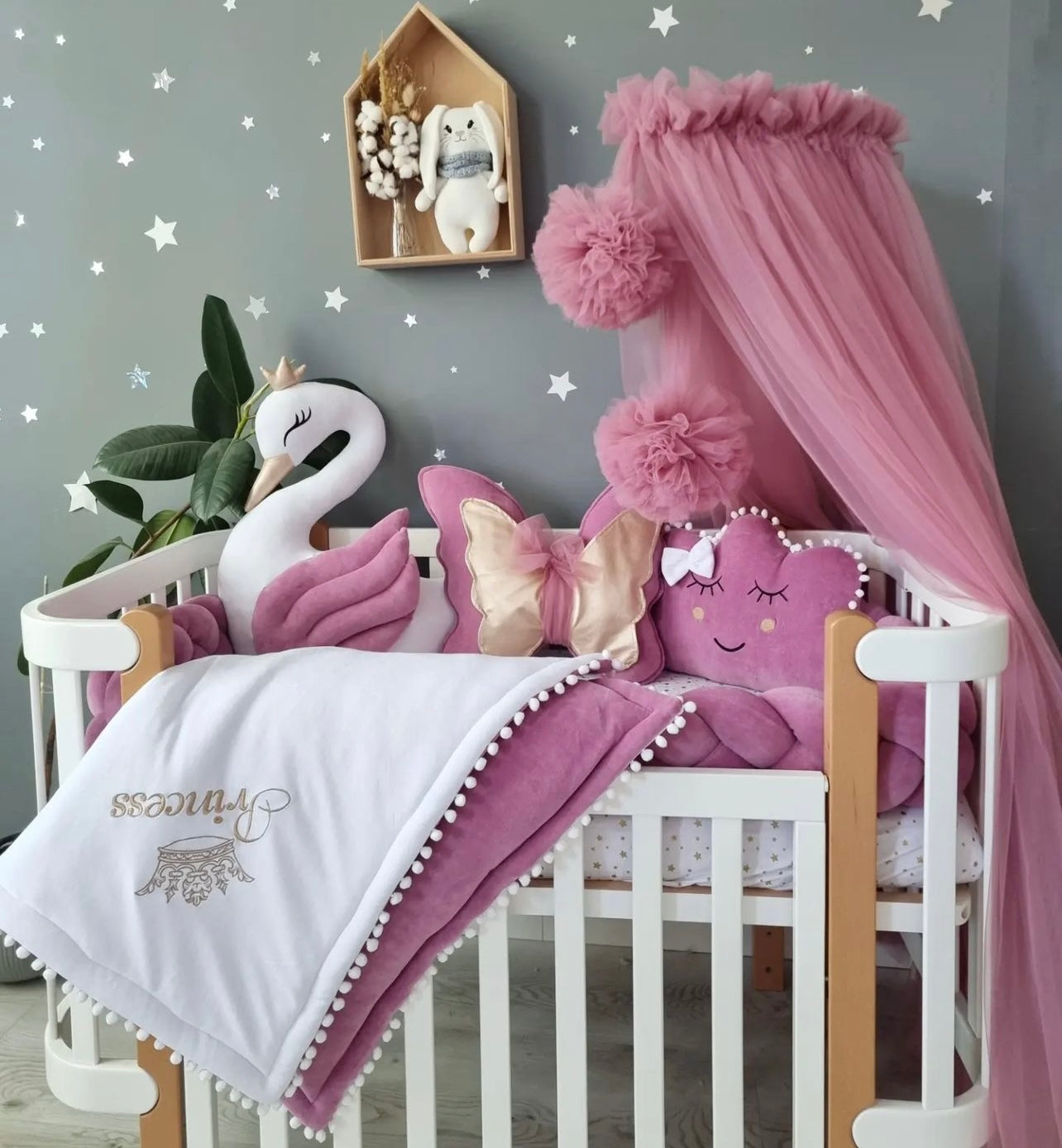 KIT COMPLET pour lit bébé Rose sécher et Blanc