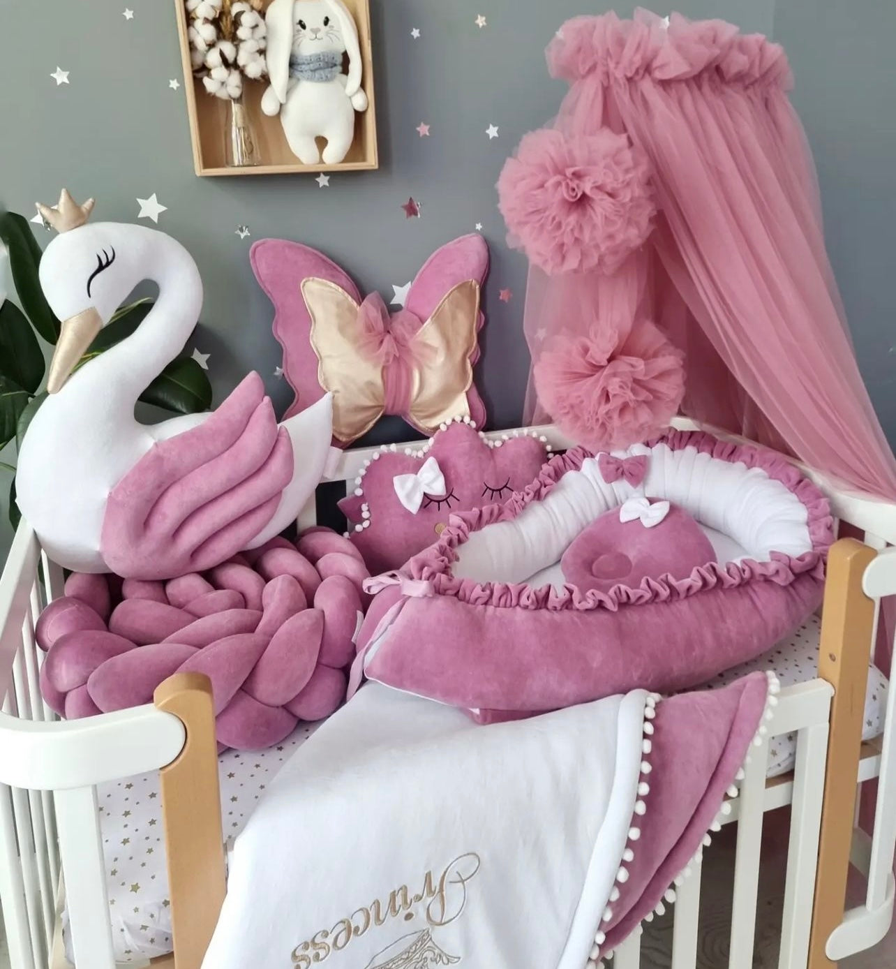 KIT COMPLET pour lit bébé Rose sécher et Blanc