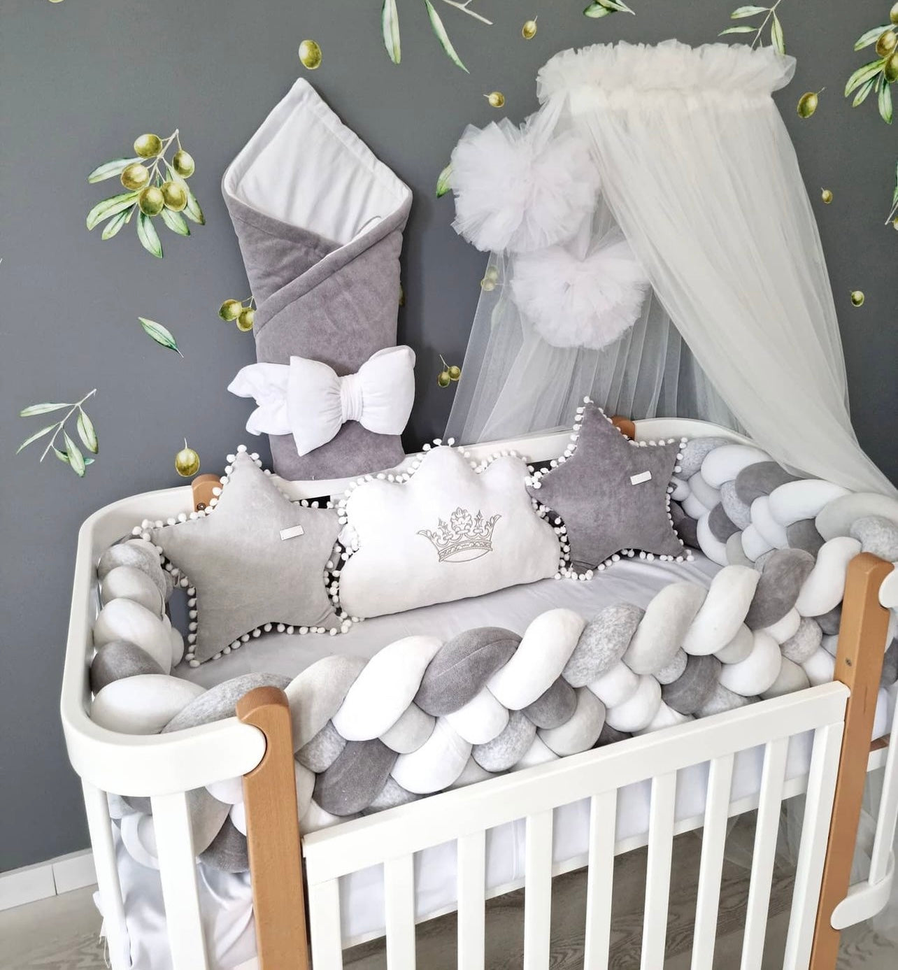 KIT COMPLET pour lit bébé couleur Gris/Blanc